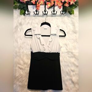 Classic Ruched Waist Ruffle Collared Mini Dress